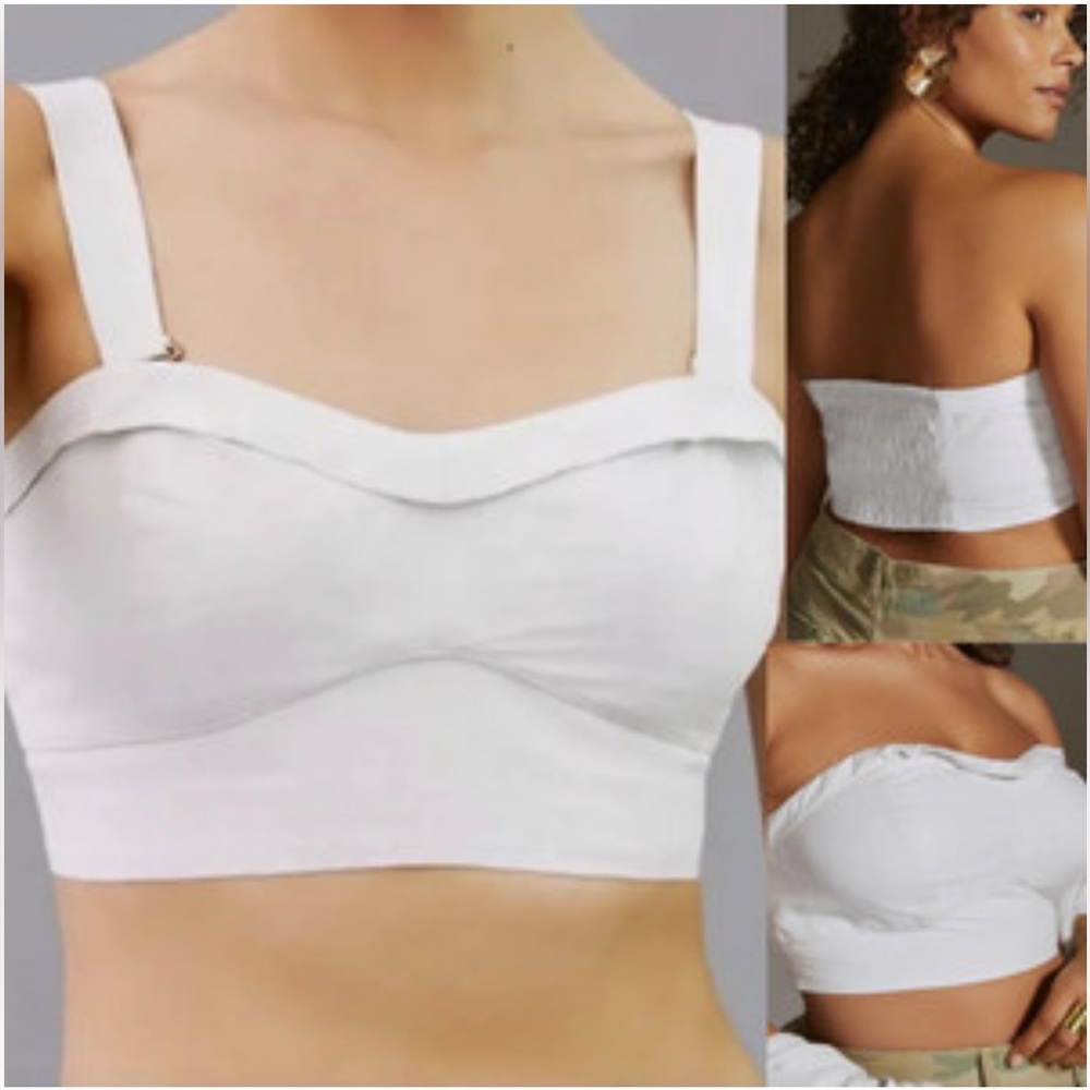 Anthro Maeve White Linen Bustier Crop Top Removable Straps L